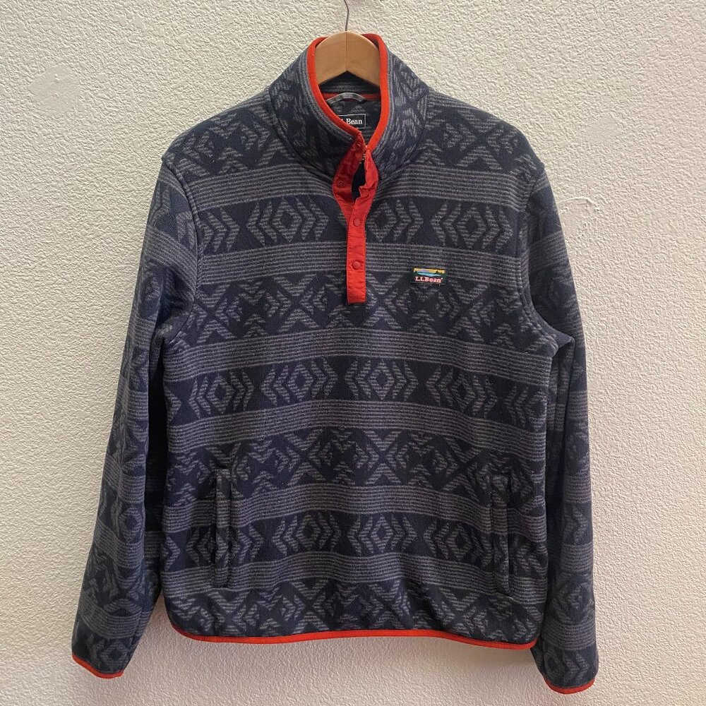 L.L. Bean Sweater Fleece Pullover Print Men's Large Slightly Fitted Gray 500682